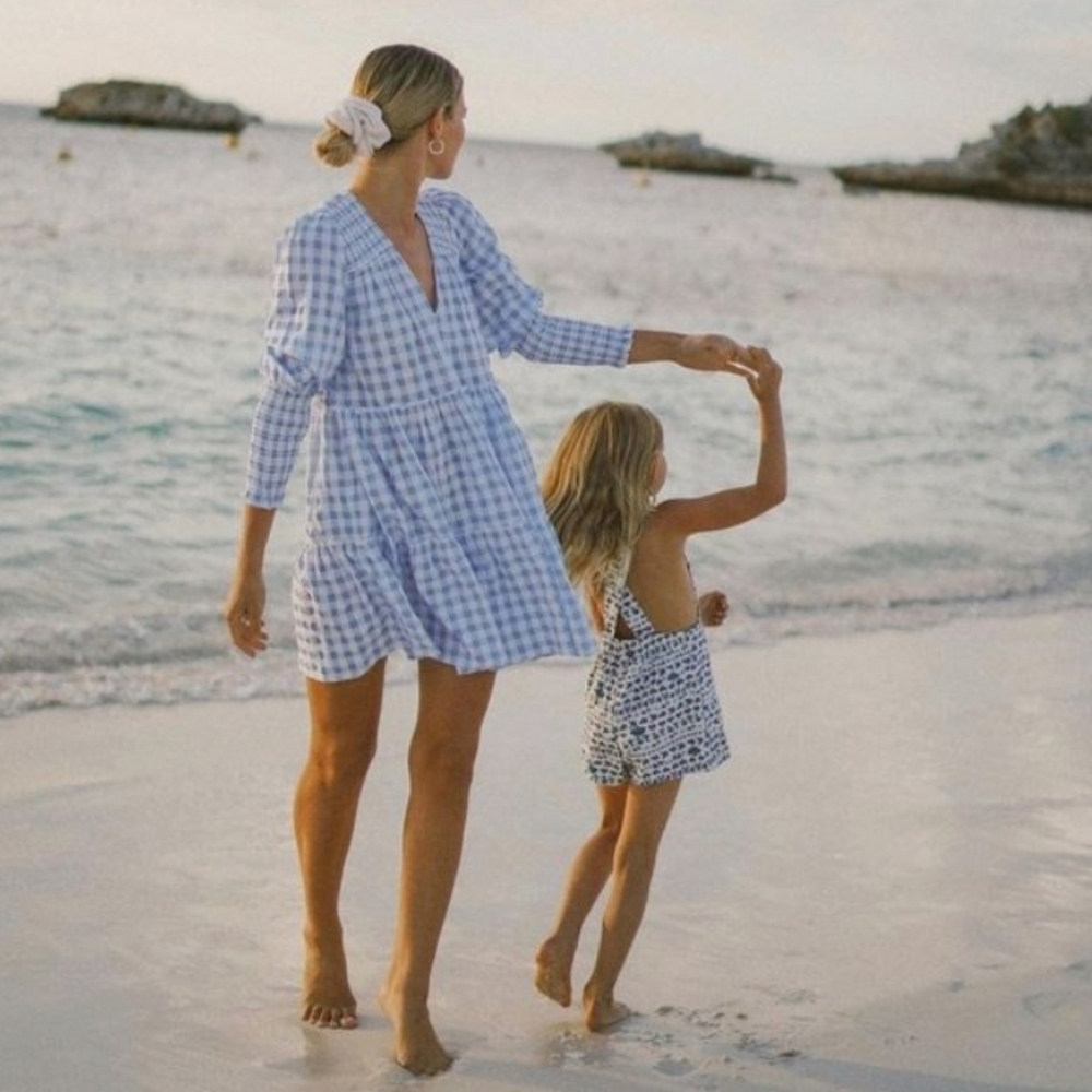 Steele the Label Anika Gingham Plaid Sky Check Dress